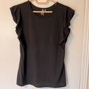 Black Tee with Ruffle Sleeve. Small.
